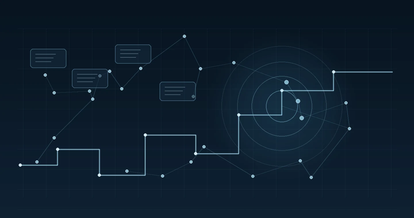 Abstract resilient AI network with traceable nodes and semiconductor-like geometry representing high-assurance strategic AI research.