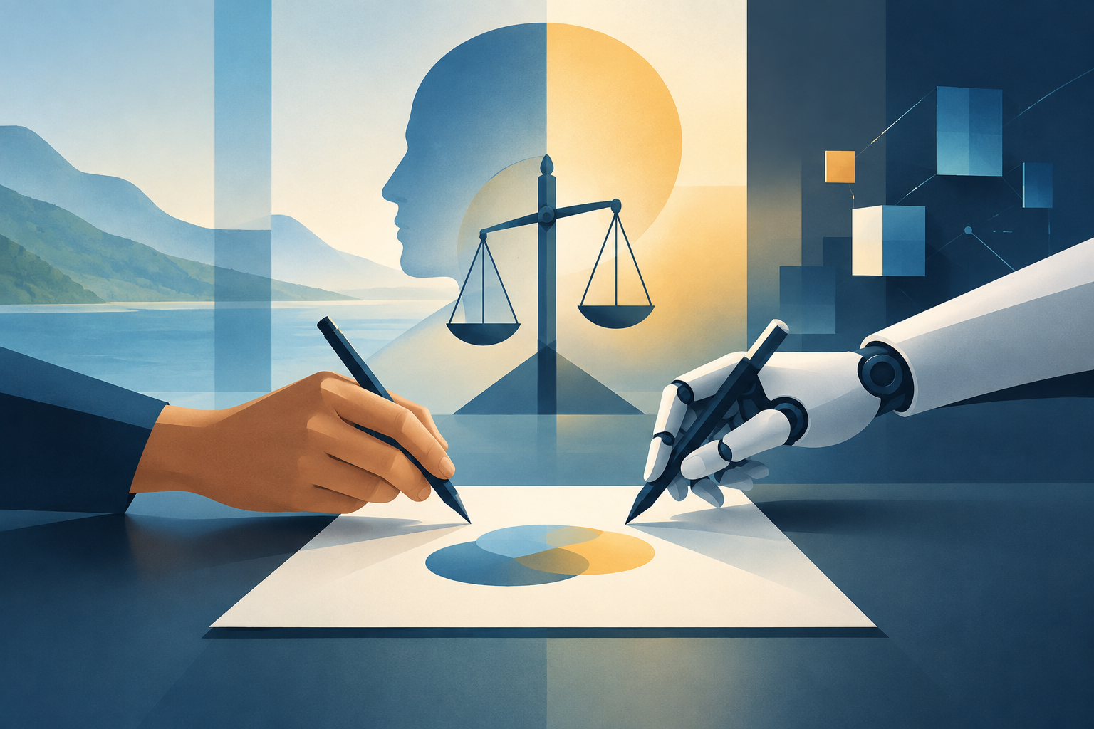 Meaningful Human Authorship Under AI Dependence: A Practical Governance Guide — abstract editorial illustration