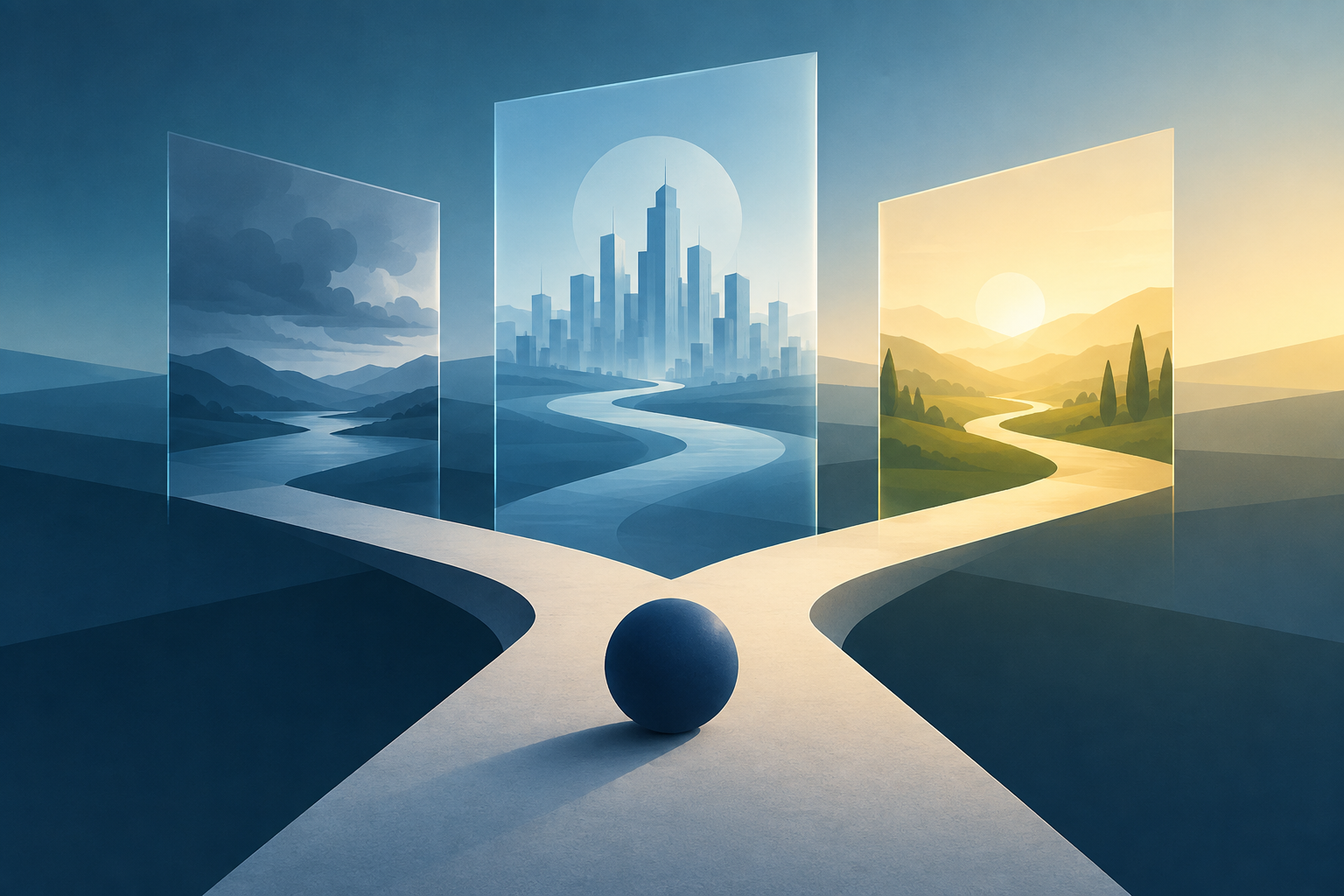 Reversible Futures: A Field Guide for Decisions Under Uncertainty — abstract featured illustration